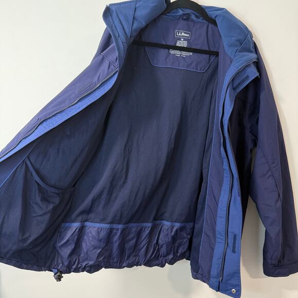 L.L.Bean Men's Storm Chaser Shell Jacket Raincoat Navy Blue Medium Hooded - Picture 2 of 6